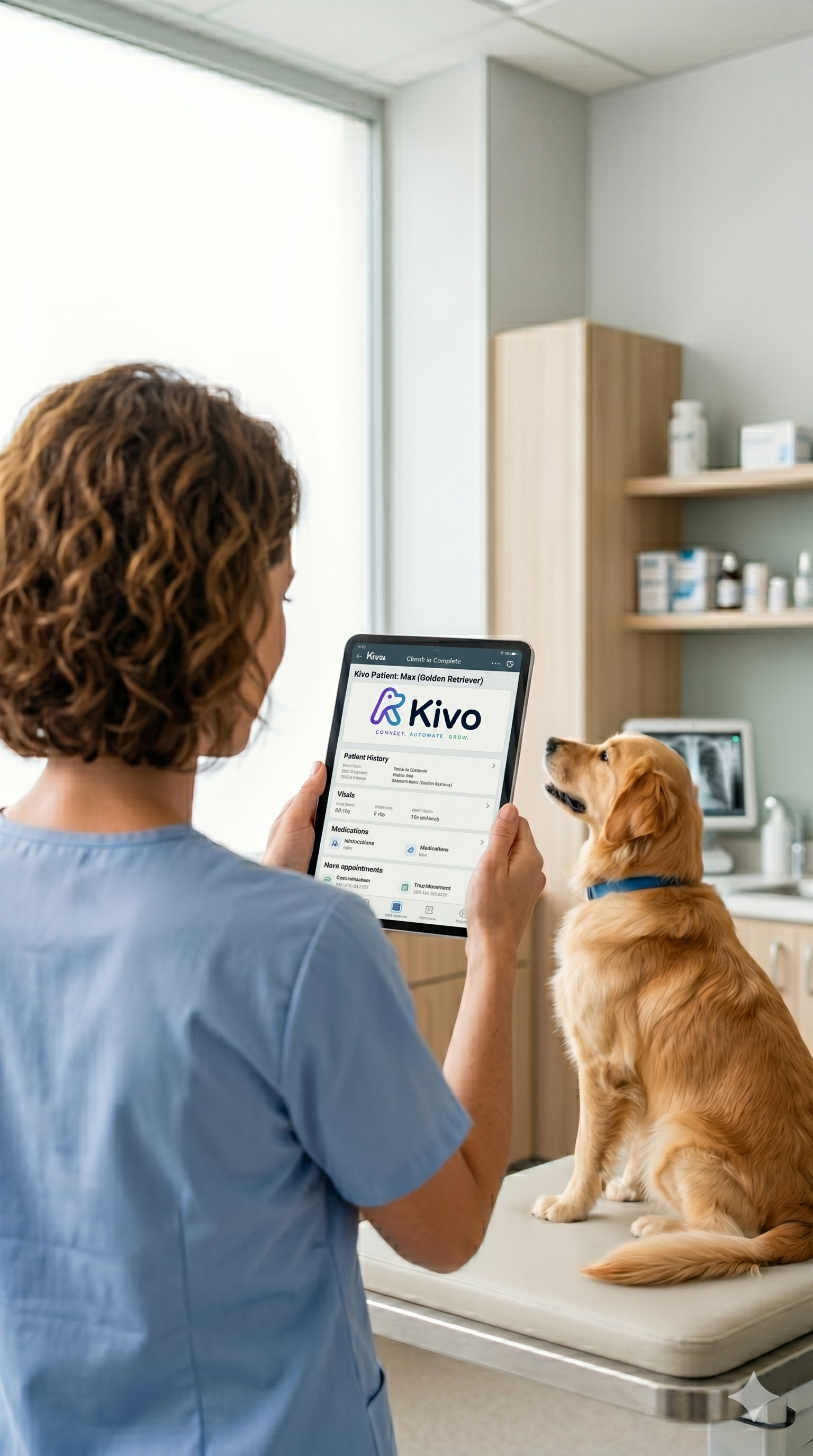 Personal de clínica usando el panel de Kivo en una tablet